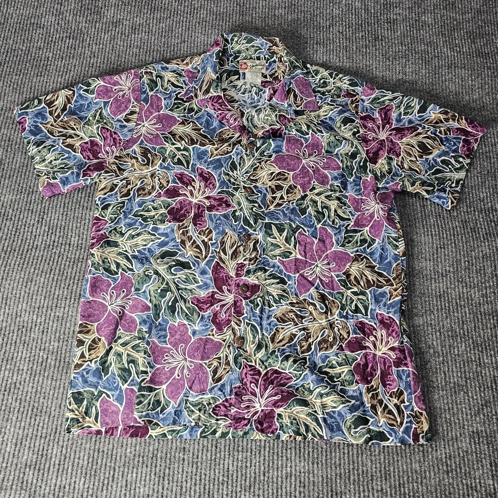 Hilo Hattie Shirt Mens Large Multicolor Hawaiian Floral Aloha Button Front - Picture 1 of 10
